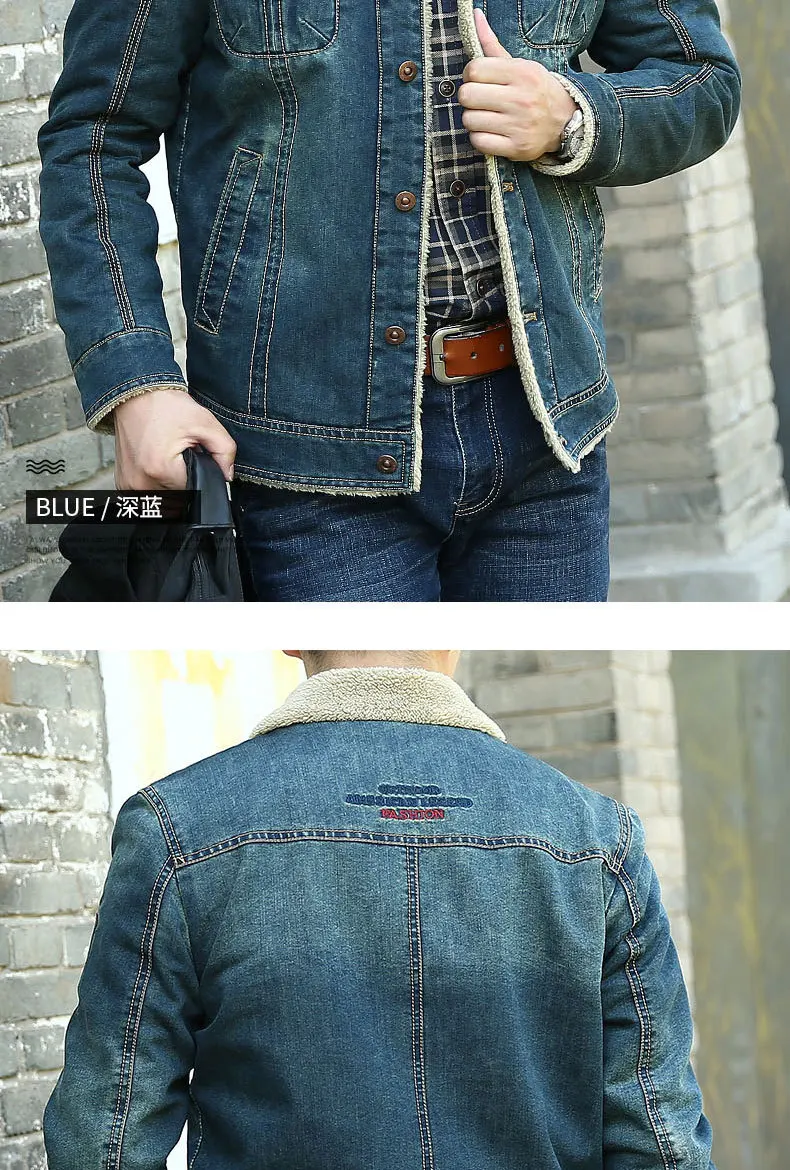 Europe And America Loose And Plus-sized Cowboy Jacket Men's Vintage Brushed And Thick Warm Berber Fleece Jacket