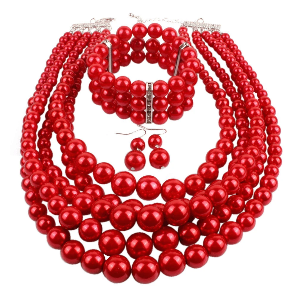 thumbnail image 2 of European and American Cross-border Explosion Models Exaggerated Imitation Pearl Set Multi-layer Pearl Necklac Beaded Three-piece, 2 of 5