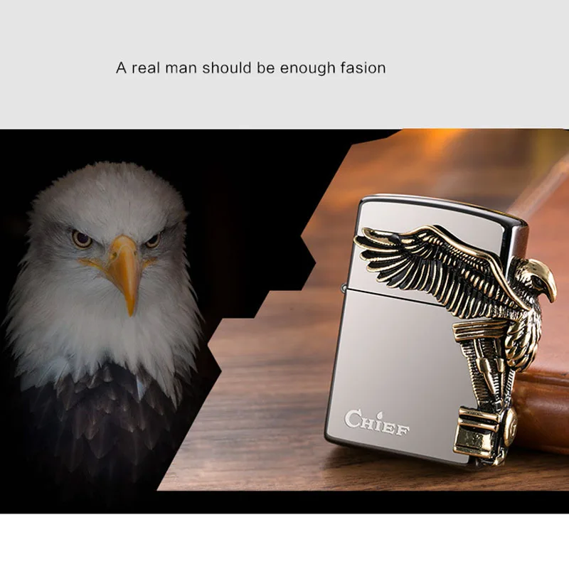 Eagle Leader Black Ice Kerosene Pure Copper Lighter Creative Windproof Stickers High Quality Cigarette Cigar Tobacco Lighter