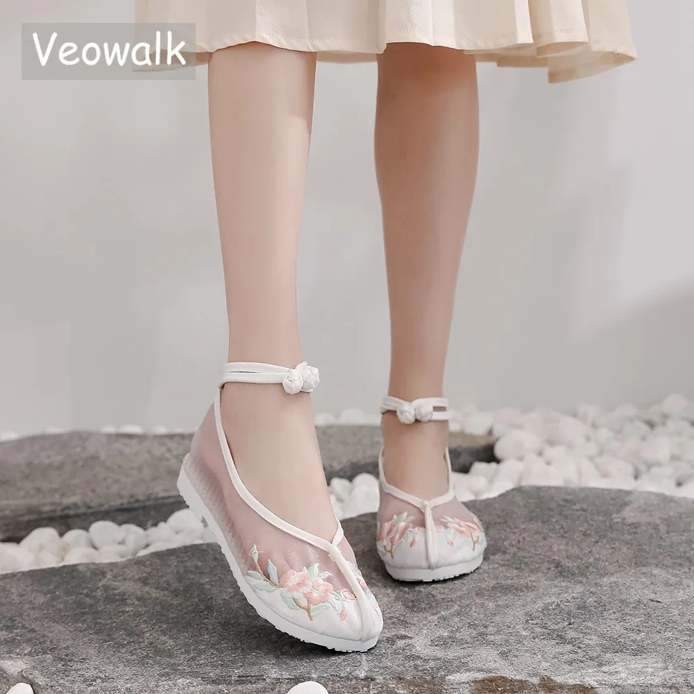 Veowalk/сезон лето; в мозаичном стиле; дизайн Для женщин хлопковая балетная обувь на плоской подошве, платформы элегантные женские Повседневное обувь с ремешком на щиколотке Удобная обувь