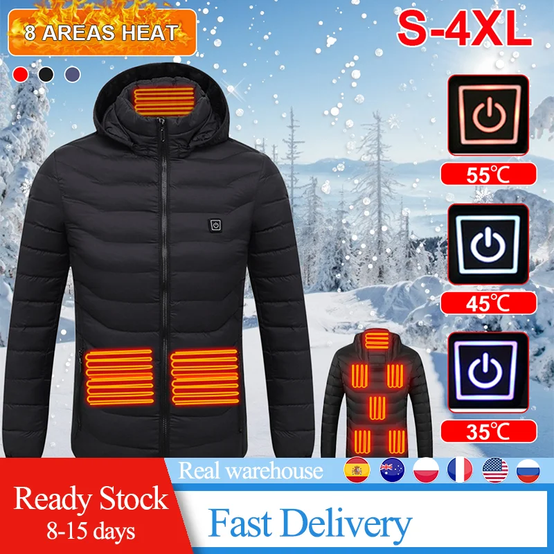 

8 Areas USB Electric heating jacket 8 zone heating plate outdoor sports coat winter coat with cap USB electric heating vest camp
