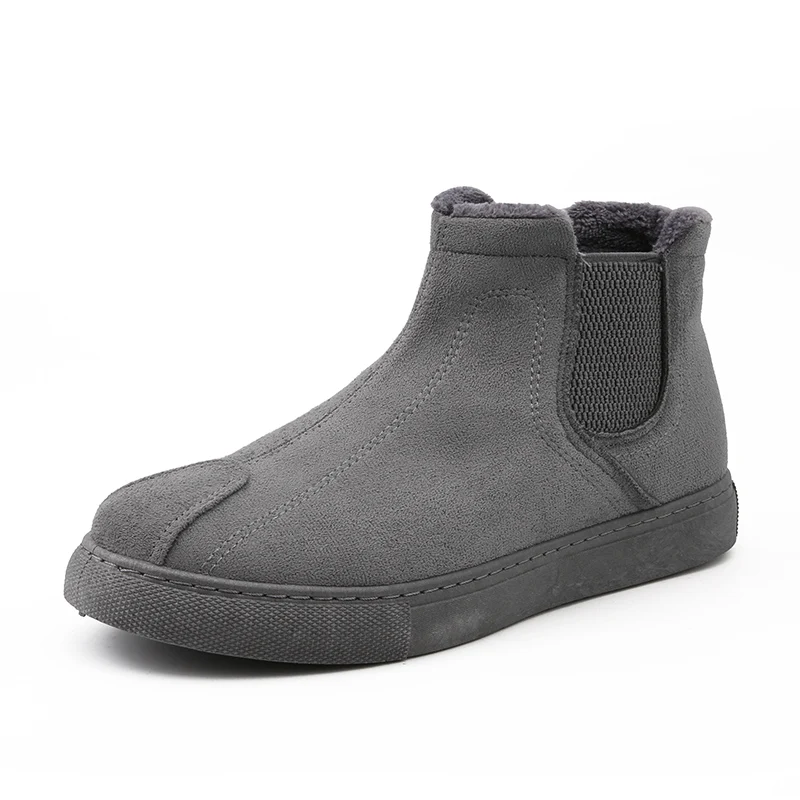 Мужская зимняя обувь; зимние ботинки из искусственной замши; Мужская обувь; теплые плюшевые зимние ботинки на меху для мужчин; недорогие ботильоны без застежки - Цвет: Grey