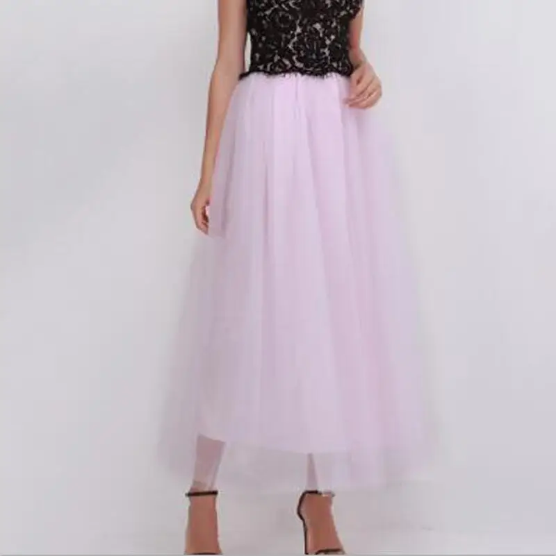 Light Pink Весенняя модная женская кружевная юбка Феи в стиле принцессы, 4 слоя вуали, фатиновая юбка, пышная модная юбка, длинные юбки-пачки - Цвет: Light Pink