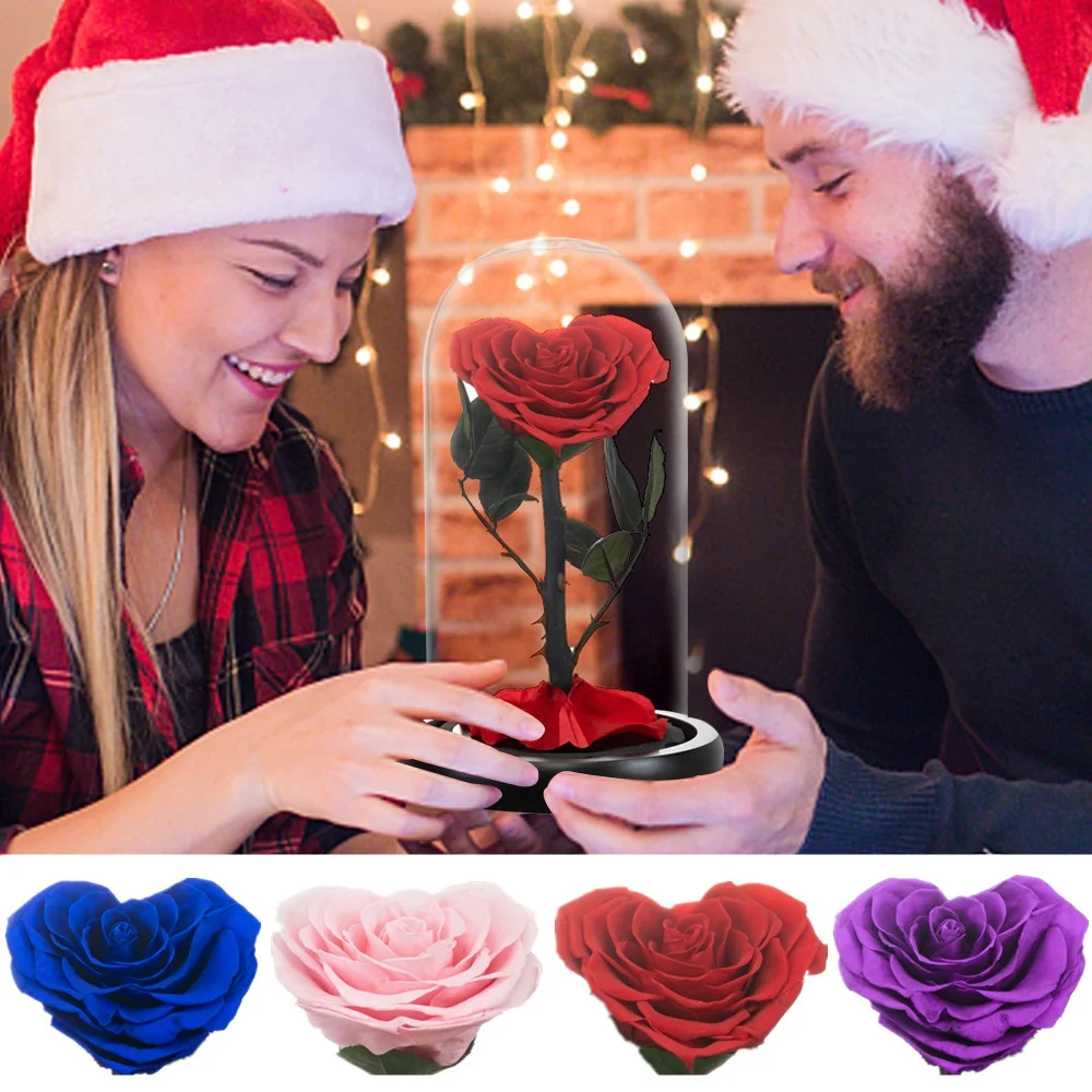 

Heart Preserved Beauty and The Beast Rose Eternal Flowers In Glass Dome Christmas Decorate Valentine's Day Gift Birthday Present