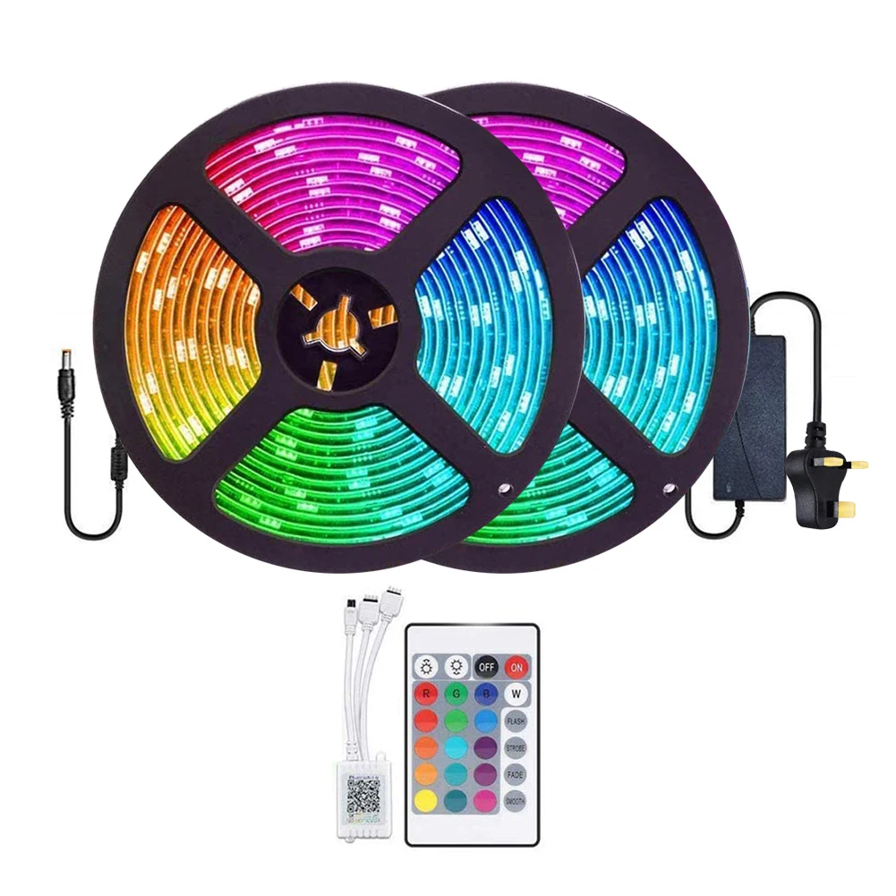 10m Bluetooth LED Strip Lights RGB 5050 SMD Flexible Ribbon 24 Key Remote Control TV Tape Lamp Waterproof LED Strip