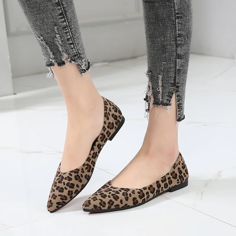 

Soft-Sole Shoes Women's 2019 New Style Spring Low-Cut Korean-style Versatile Retro Leopord Pattern Pointed-Toe Loafers Flat Top