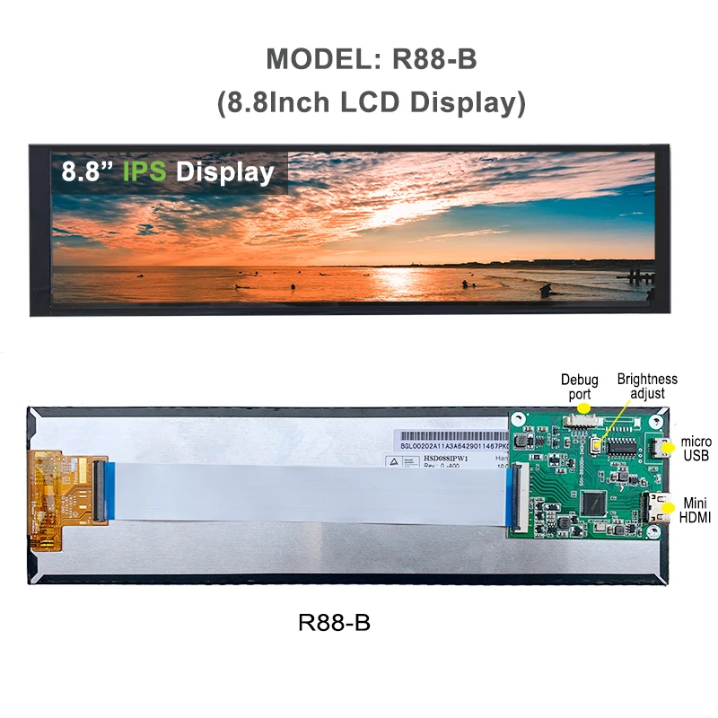 Polegada 480x1920 Ips Strip Display Usb Hdmi Lcd hd Segunda Tela Aida64 Monitor para Raspberry pi Janelas Motorista Livre 8.8 Monitores LCD - Imagem 4