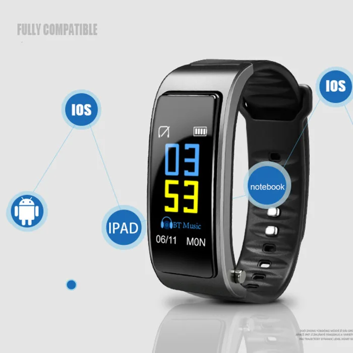 2 в 1 умный браслет с bluetooth-наушниками HeartRate Monitor водонепроницаемые часы NK-Shopping
