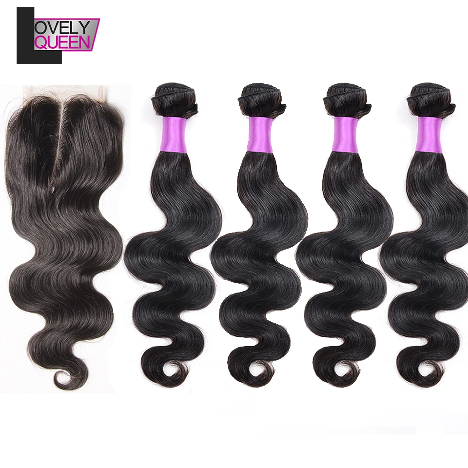 

Lovely Queen Hair Peruvian Body Wave 4 Bundles with Closure Human Hair Bundles and Closure Non Remy Grade