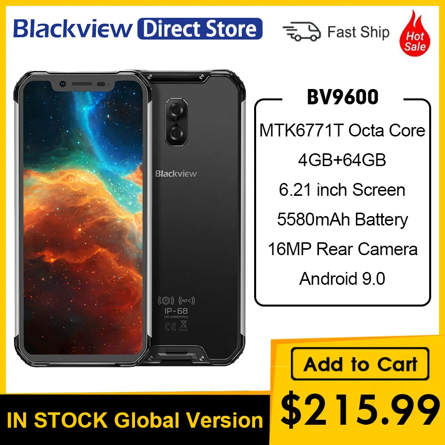 Смартфон Blackview BV9600 защищенный Helio P70 Android 2019 4 + 64 ГБ 9 0 дюйма AMOLED 6 21 мАч|Смартфоны| |