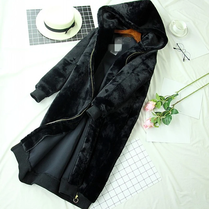 

Coats Winter Long 2020 Women Soft Hairy Faux Fur Warm Hooded Plush Coat Cardigan Female Students Knee Length Overcoats Outwear