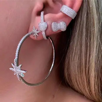 

janekelly 2020 Luxury Bold Statement Hoop Earrings For Women Wedding Cubic Zircon DUBAI Bridal Round Circle Hoop Earrings 2019