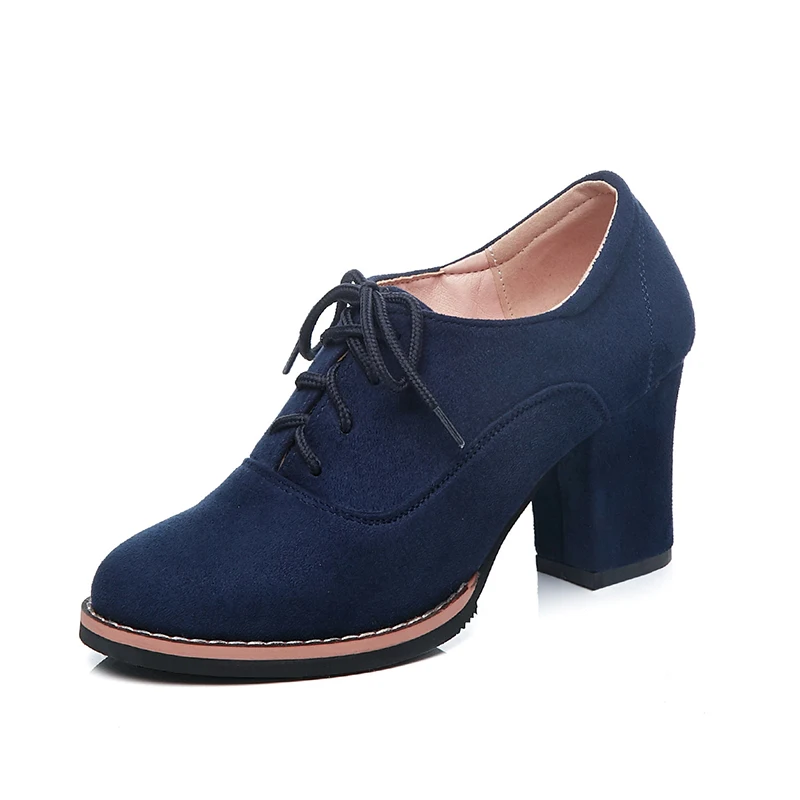 MCCKLE Autumn Shoes Women Pumps Suede Nubuck Lace Up Chunky Heels Ladies Fashion Platform Female Shoes Casual New Footwear - Цвет: Blue