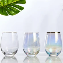 Бокал для вина, радужная Хрустальная стеклянная чашка, золотой ободок, прозрачная кружка для кофе, молока, чая, домашний бар, посуда для напитков, подарки для пары