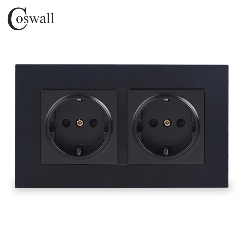 COSWALL Wall Socket Simple Style PC Panel Double, EU Russia Spain grounded with children protective door white black grey gold