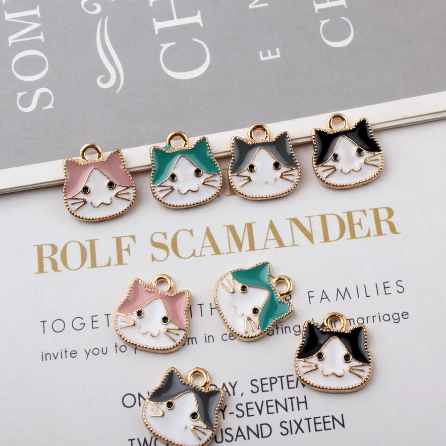 

10pcs Oil Drop Alloy Kitten Head Bracelet Pendant 15*15mm Two-color Kitten K Gold Earring Pendant DOY Enamel Pendant Accessories