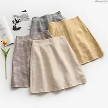 Женские юбки, Повседневная Женская Корейская винтажная одежда для женщин, для отдыха, для колледжа, юбка с высокой талией