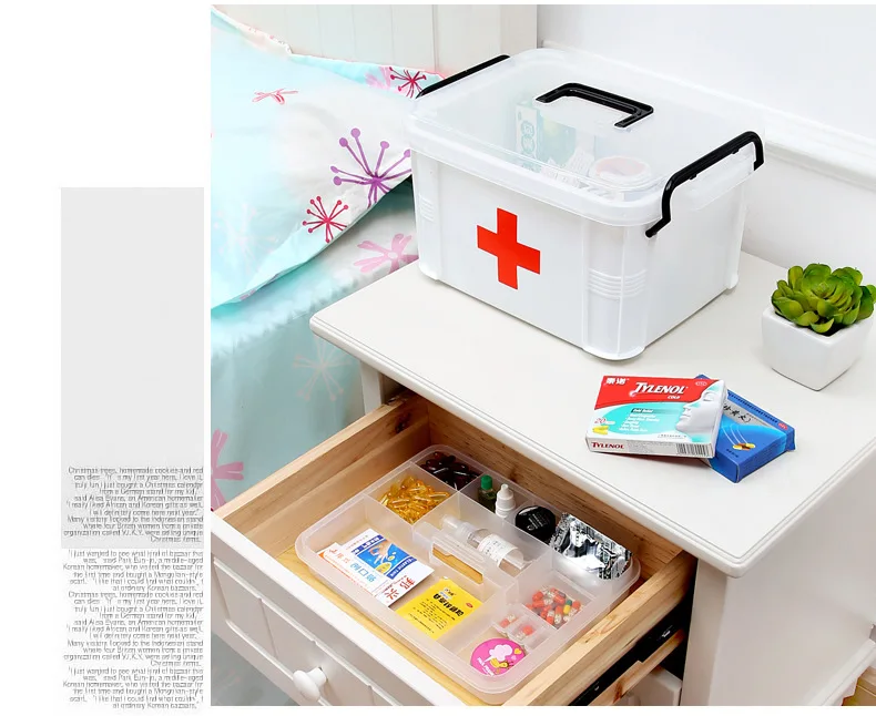 Medium Plastic Medicine Box Double Layer Pharmaceutical Goods Storage Box Home Children Small Medicine Box yi yao First Aid Phar
