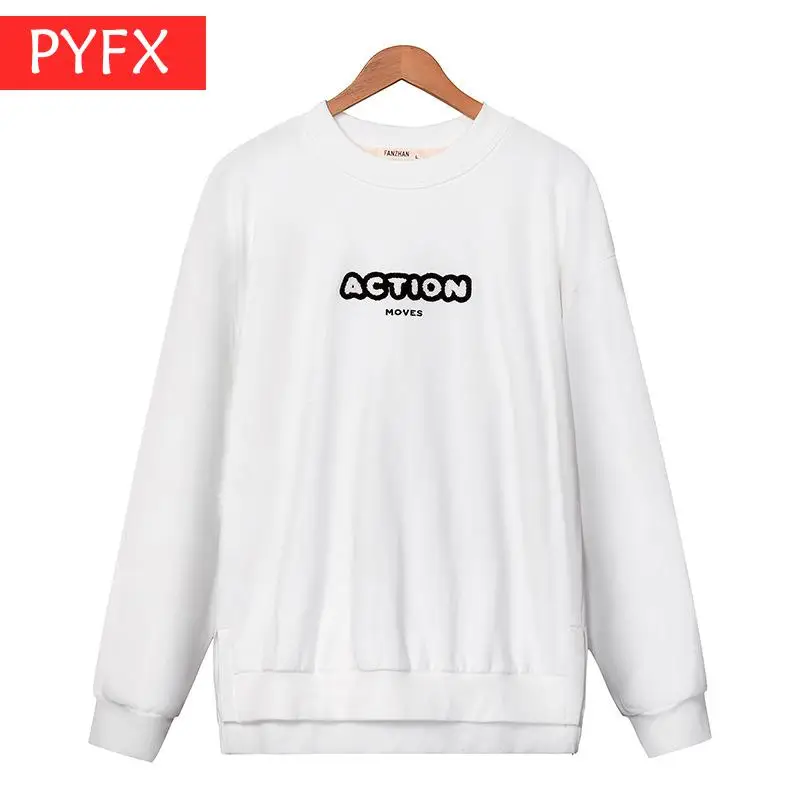 

Ins new autumn Korean round neck white simple hoodie Women's trend student loose version 4 color optional embroidery Sweatshirt