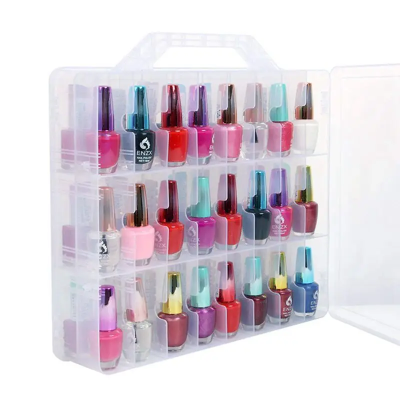 NEW-Nail Polish Organizer Holder Portable Universal Clear Double Side and Thread Storage Case for 48 Bottles Adjustabl |