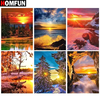 

HOMFUN Diamond Painting Cross Stitch "Dusk seascape tree" 5D DIY Diamond Embroidery Full Square/round Rhinestone Of Picture