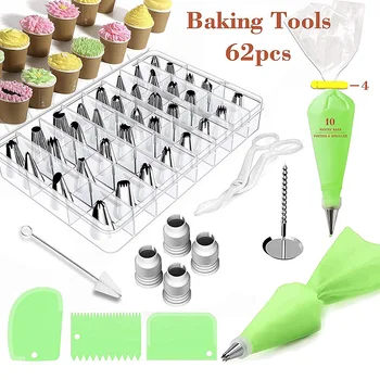 

62 PCS/Set Cake Pastry Nozzle Tools Piping Bag Decorating Nails Cream Scraper DIY Cake cookie Production Kit Baking Tool CT2264