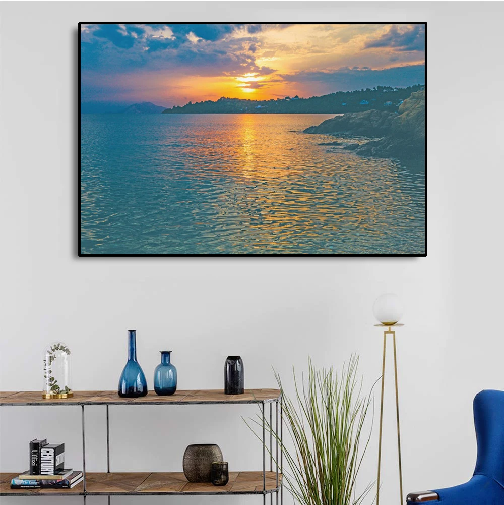 Sunsets Natural Sea Beach Landscape Posters and Prints Canvas Painting Panorama Scandinavian Wall Art Picture for Living Room | Дом и сад