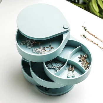 

360 Degrees Rotary Multilayer Jewelry Storage Box Holder 4 Layer Earpin Earrings Ring Makeup Organizer Plastic Jewelry Box