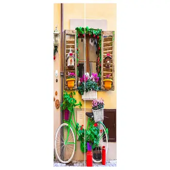 

2pcs 3D Door Stickers Simulation Green Bike Door Mural PVC Self-Adhesive Removable Wallpaper (38.5x200cm)