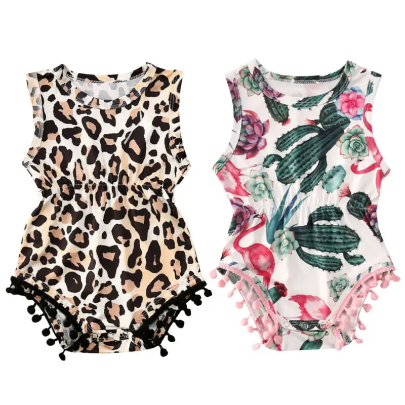 2020 Summer Newborn Infant Baby Girl Sleeveless Leopard Cactus Romper Jumpsuit Cotton Outfit Casual Clothes New Arrival