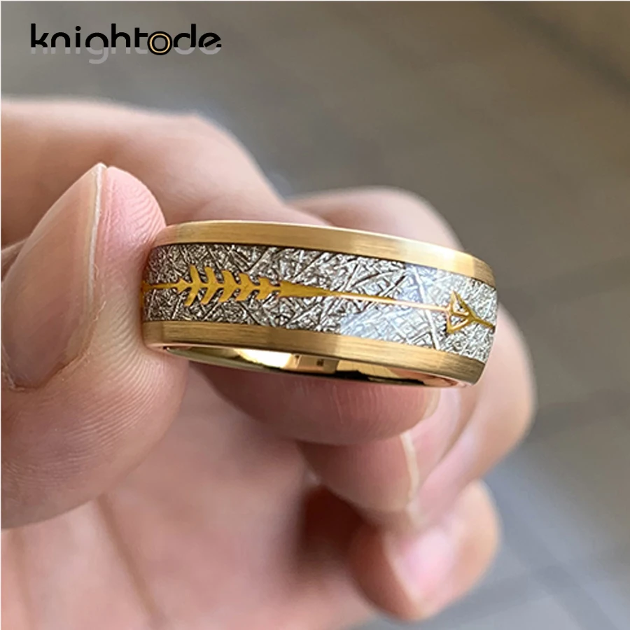 8 мм Золотой карбида вольфрама обручальные кольца белый метеорита/Золото Стрелка