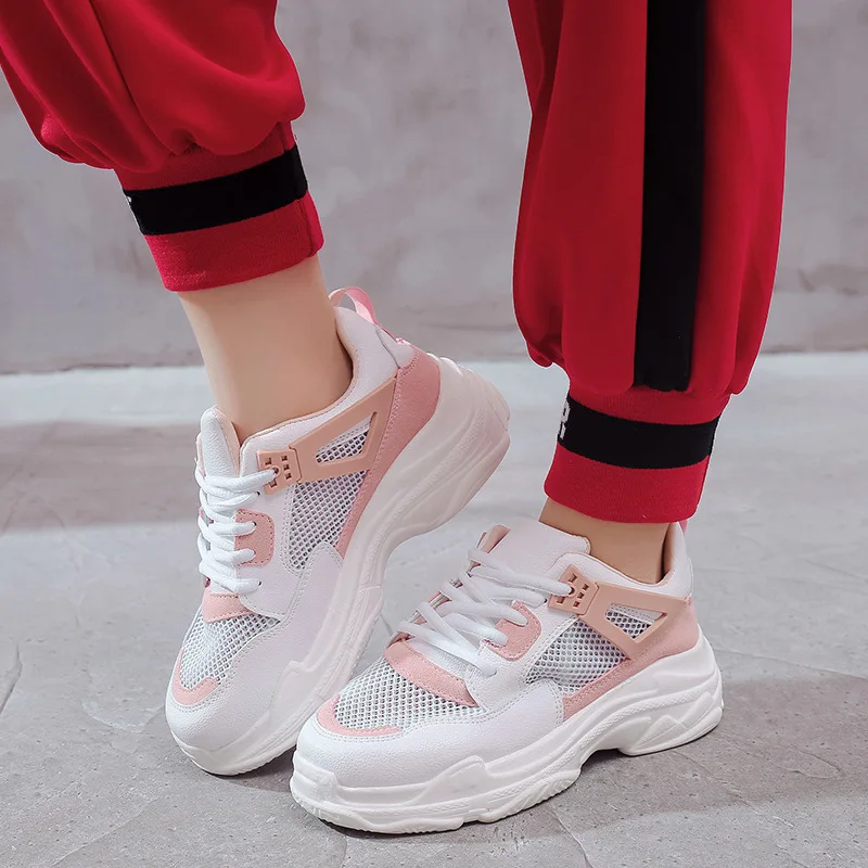 

Women Sneakers Vulcanized Mesh Flat Shoes Breathable Fashion Platform Female Lace Up Comfortable Shoes Outdoor Walking Footwear