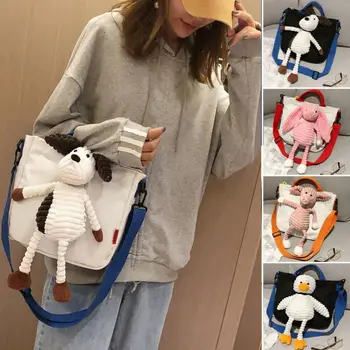 

2020 Newest Hot Fashion Women Cute Animal plush doll Handbags Girls School Bags Canvas Crossbody Travel Shoulder Zipper Bag