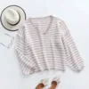 Women's Fashion Sweater Ladies Autumn V-neck Thick Striped Patchwork Knit Pullovers Loose Female Leisure Blouse Sweaters #4 4