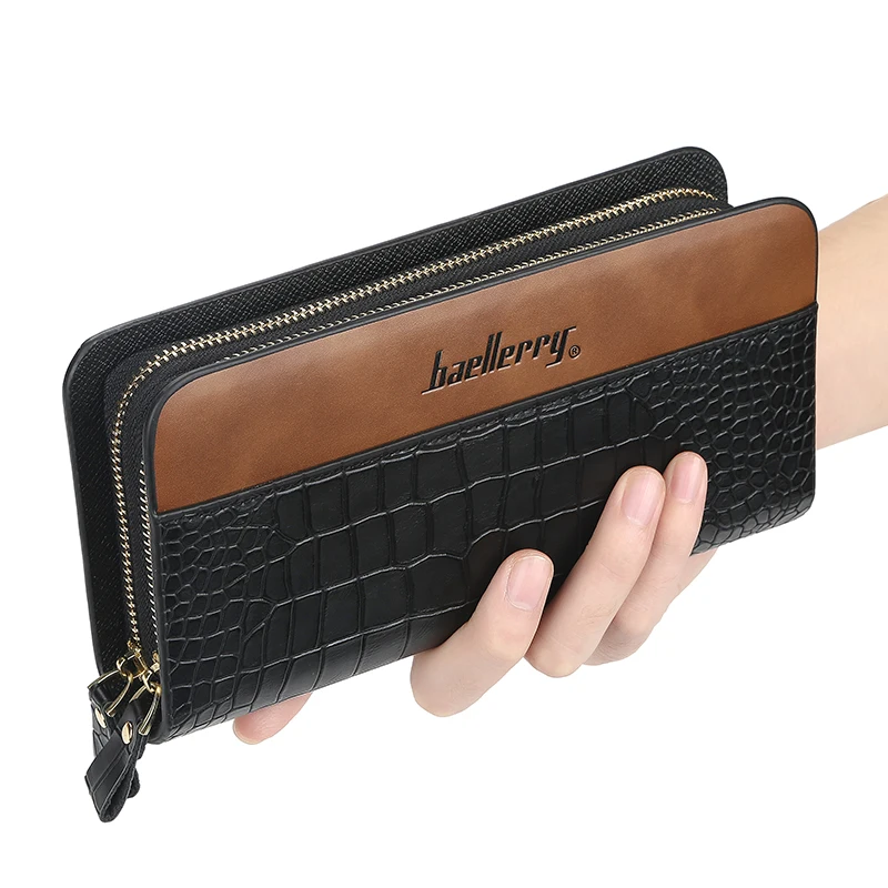 European and American fashion men's wallets long leather double zipper large capacity male business clutch wallet
