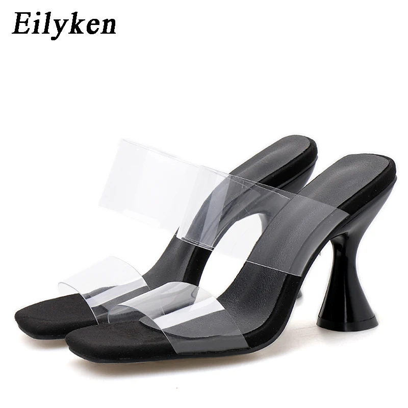 Eilyken/Женские Модные прозрачные белые босоножки из пвх; пикантные женские шлепанцы на высоком тонком каблуке с квадратным носком; Новинка; сезон лето