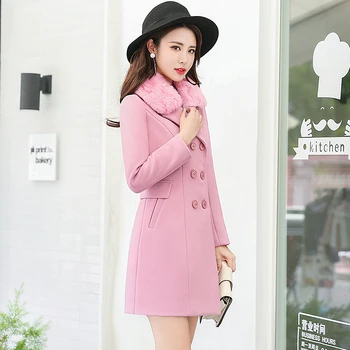 

Coat Women Winter New Jacket 2020 Fashion Fur Collar Double Breasted Wool Coat Thick Waist Slim Outwear Female warm Parka YFY962