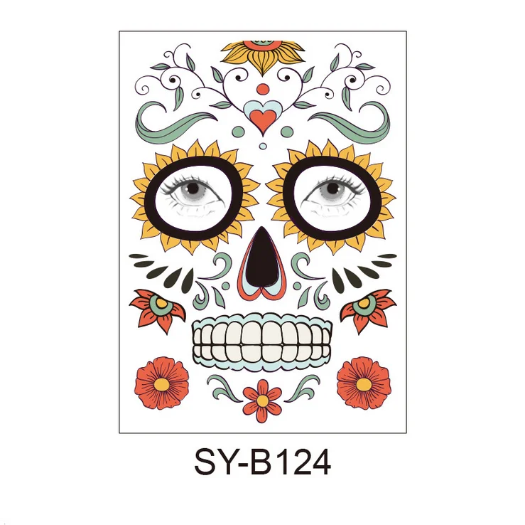 Mexica Day of the Dead Sugar Skull Face временная татуировка Хэллоуин Макияж наклейки для Хэллоуина Маскарад Вечерние - Цвет: SY-B124