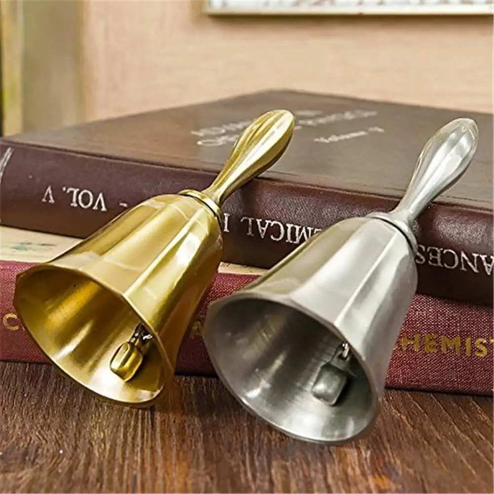 

Metal Christmas Hand Bell Gold Plate Bell Alarm For Restaurant School Dinner Wedding Bell Service