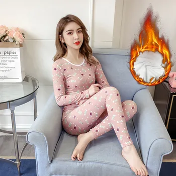 

Winter Floral Thermal Underwear Women Long Johns Thin Seamless Shape Slimming Sexy Thermal Underwear Suit Female Home Clothing