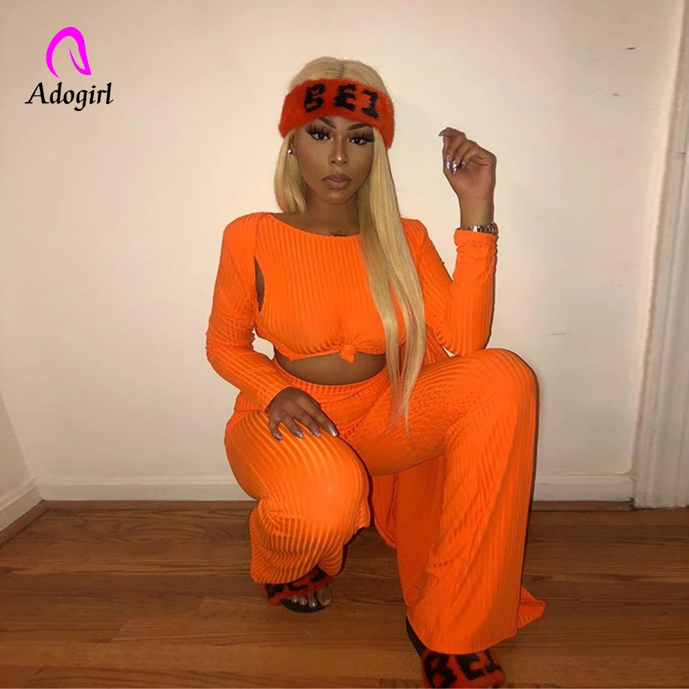 Женский комплект из 2 предметов неоново-оранжевого цвета двух в рубчик