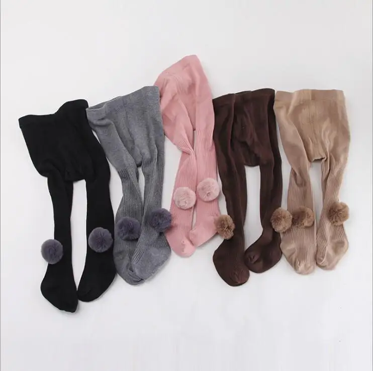 

Autumn winter warm newborn baby pantyhose cute pompom design toddler girls tights kids stocking for children clothes 0-8Yrs