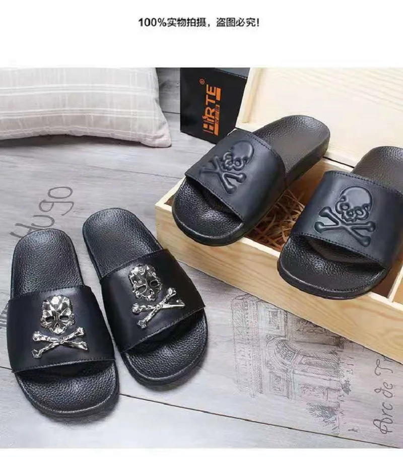 Leather Sandals Slippers | Flip Flops Men Skulls | Sandals Summer Skull -  Summer Fashion - Aliexpress