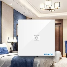 Bon Interruptor táctil de la UE Blanco estándar de Sensor de Panel de vidrio contacto interruptores de luz Ac220v 1 manera pared luz interruptor de pantalla táctil