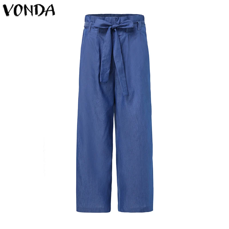 Женские брюки для офиса, женские брюки, VONDA, осень, элегантные брюки с поясом, длинные широкие брюки, Pantalon, женские брюки размера плюс