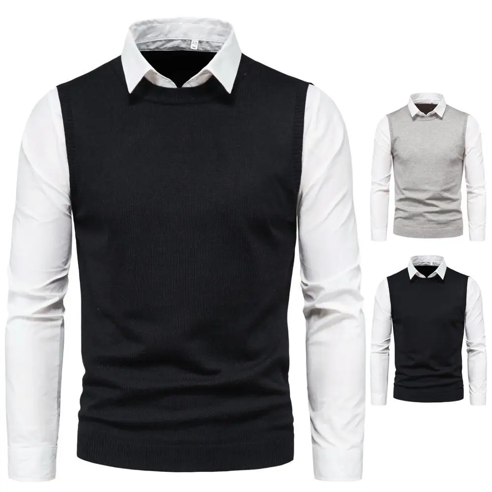 Jersey con solapa falsa para hombre, Jersey masculino de dos piezas con estampado de comercio exterior, temporada otoño invierno, 2020
