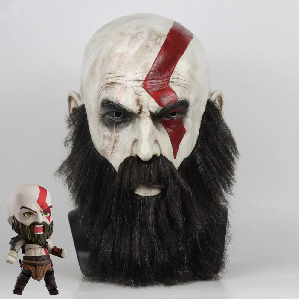 DM COS Halloween Scary Party Requisiten Spiel God Of War 4 Kratos Maske mit Bart Cosplay Horror Latex Partei Masken Helm | Тематическая
