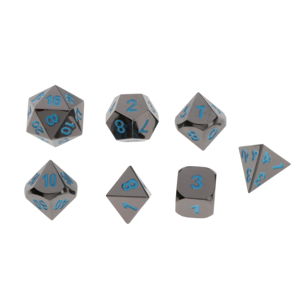 7pcs Embossed Metal Multi-sided Polyhedral Dice Set for Dungeons and Dragons Dice MTG DND RPG Table Games Board Game D20 D12 Set