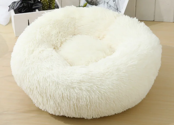 off-white Bonzerpet кровать для собак длинная мягкая плюшевая меховая цветная глубокая Спящая собака кошка моющаяся домашняя Нескользящая круглая подушка коврик для домашних животных диван - Цвет: off-white