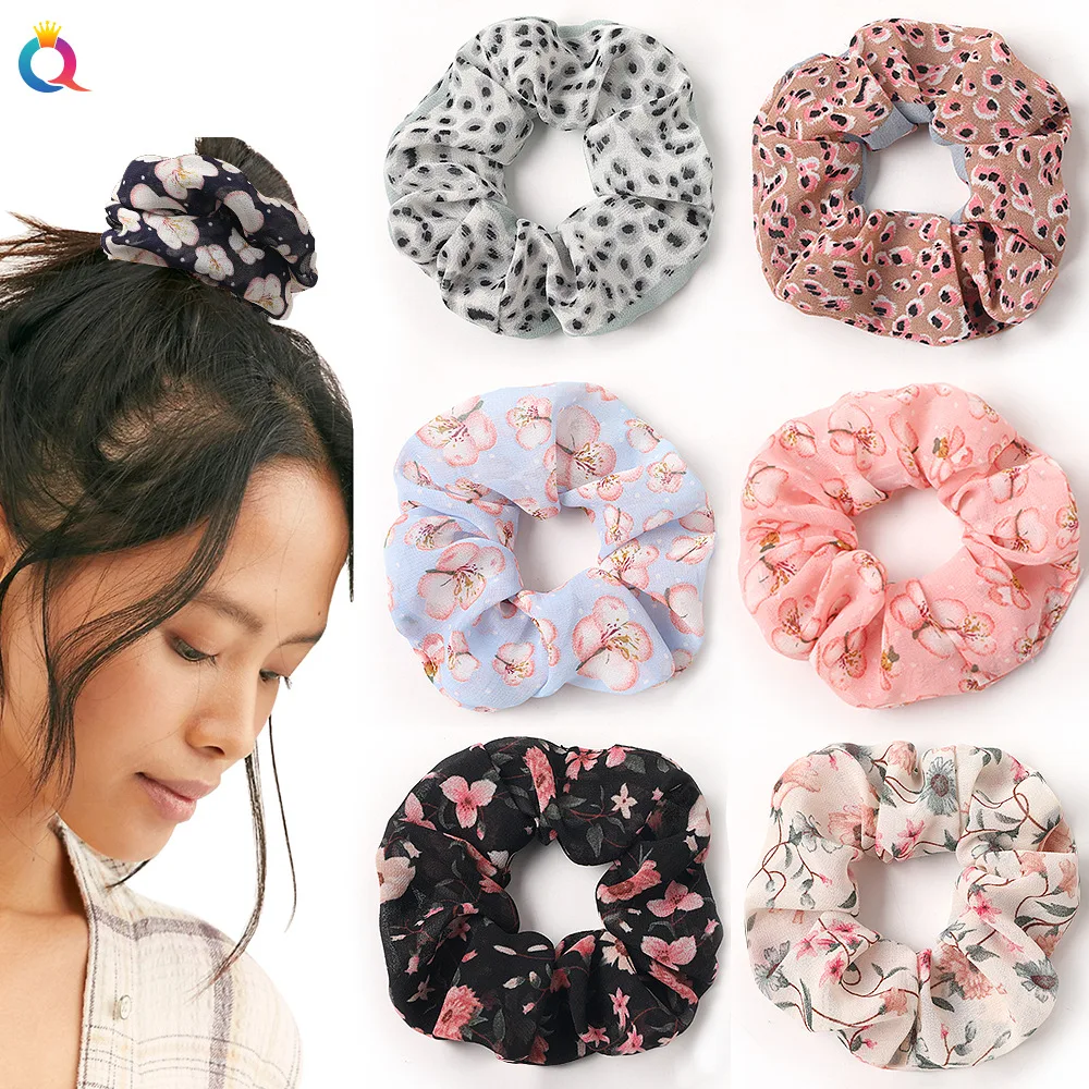 

60pc/lot 2020 New Fashion Women Chiffon Floral Hair Bands,Spring Bright Color Hair Scrunchies,Girl Hair Tie , Ponytail Holder
